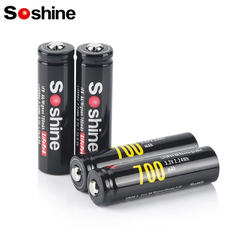 Soshine 14500 700mAh Battery 3.2V AA LiFePO4 Rechargeable Battery 1000 Cycles Time for Wireless Mouse Electric Toy Flashlight