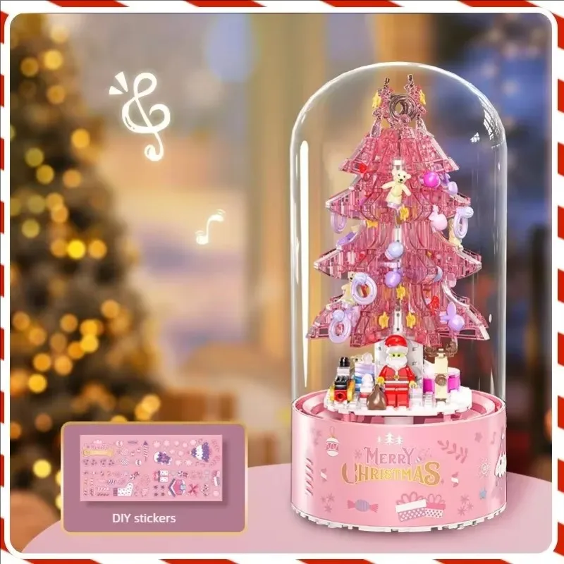 

New Christmas Tree Building Blocks Music Box With Lights Christmas Ornaments Gift Assembly Small Particles For Girls Gift Toys