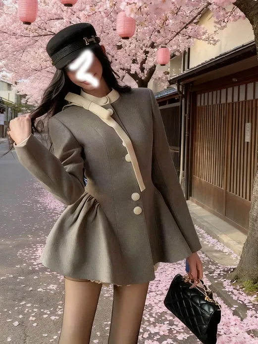 

Thickened Cotton Spring New Style Women's Dress Shorts Set Elegant Miss Rich Lj0105 Two-Piece Set High Waist Flounce Hem