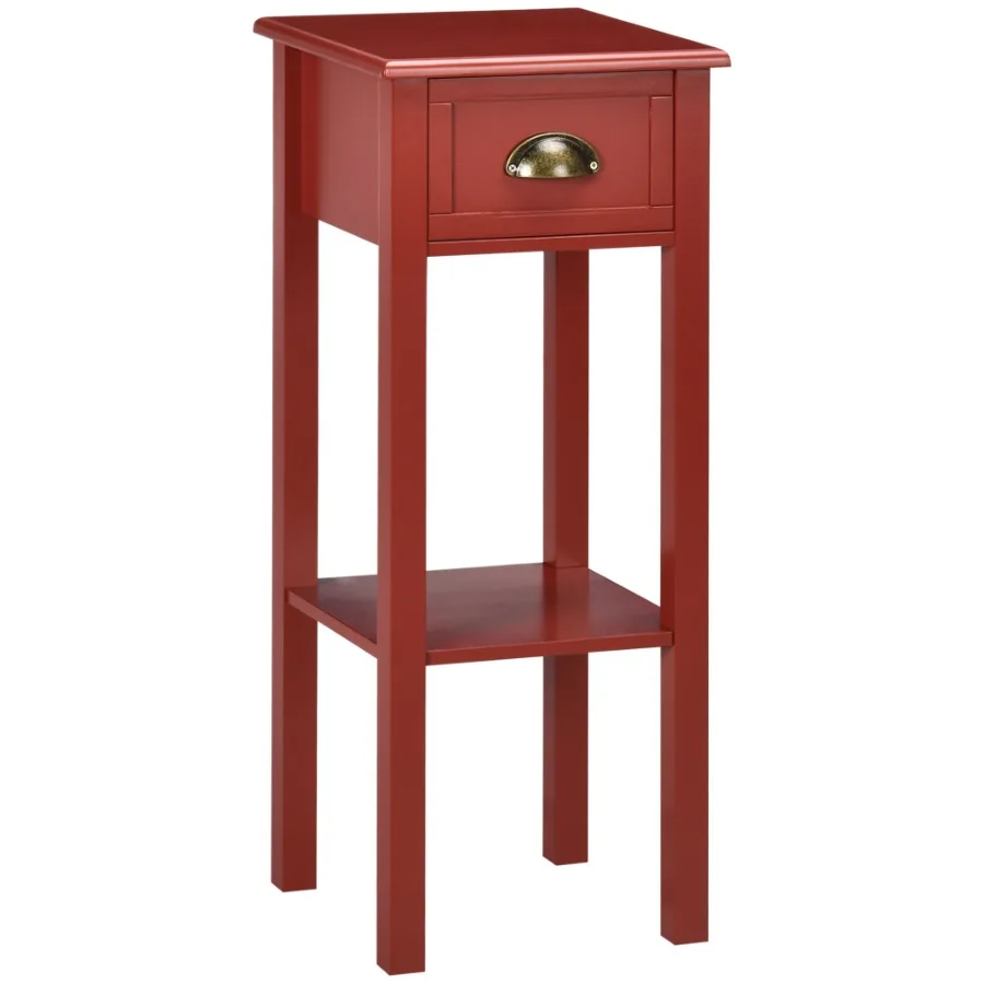 

HOMCOM 2Tier Side Table with Drawer Narrow End Table Red for Living Room Bedroom