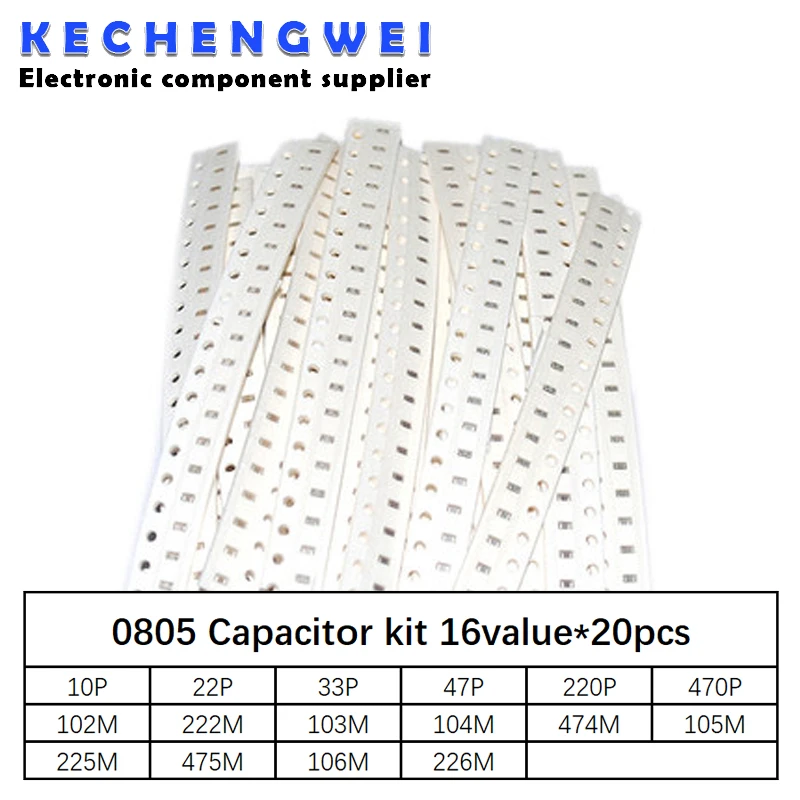 0805 SMD Capacitor assorted kit ,16values*20pcs=320pcs 10PF-22UF Samples kit