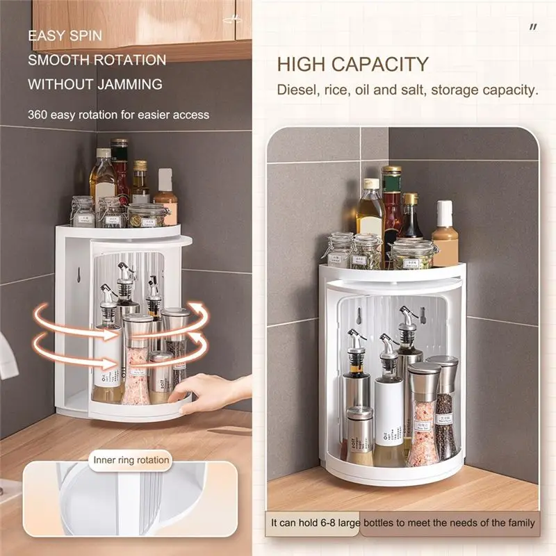 Kitchen For Cabinet, Bakery Bumper, Bathroom For Vanity Countertop,Wall Mountable 360° Rotating Turntable Spice Rack Organizer