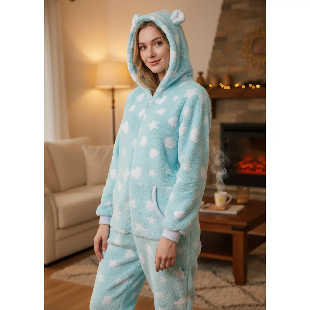 المرأة الخريف والشتاء الفانيلا الدافئة طويلة الأكمام السراويل بذلة منامة أفخم سميكة مقنعين منامة ملابس المنزل #3