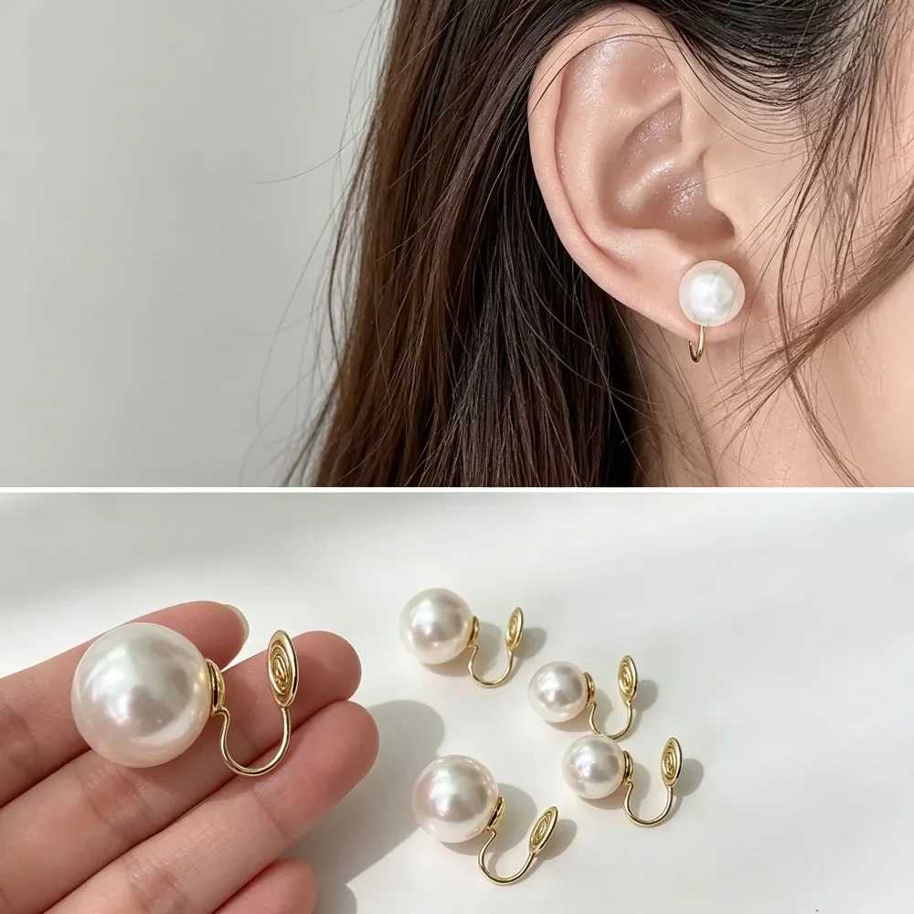 Elegant Women Imitation Pearl Clip On Earrings Ins Moth Coil Non Pierced Unique Pearl Ear Jewelry