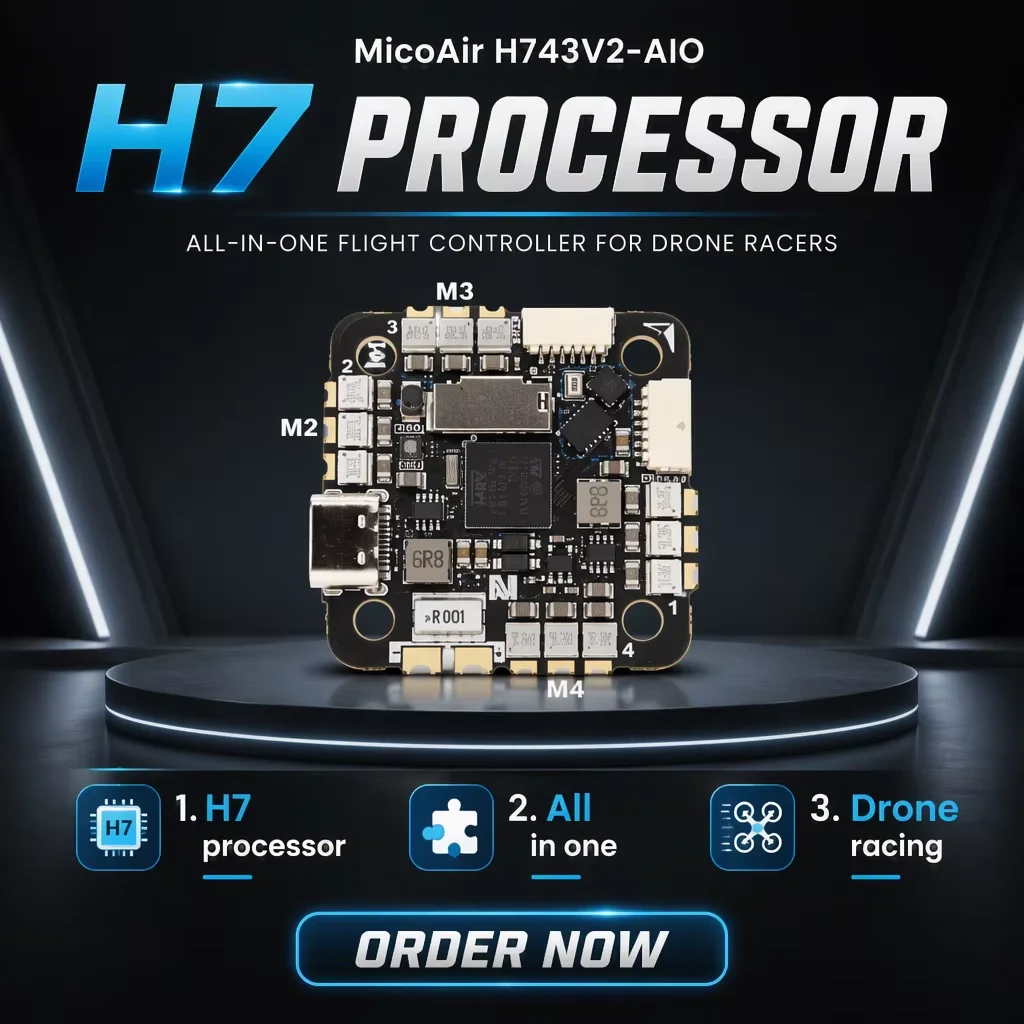 MicoAir H743V2 AIO Flight Controller 45A 4-in-1 AM32 ESC 2-6S Lipo Dual IMU Support ArduPilot PX4 For FPV Multirotor DIY