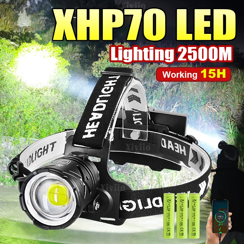 Most Powerful Head Flashlight XHP70 Ultra Powerful Led Headlamp Fishing Head Lantern Led Rechargeable L2 Front Light