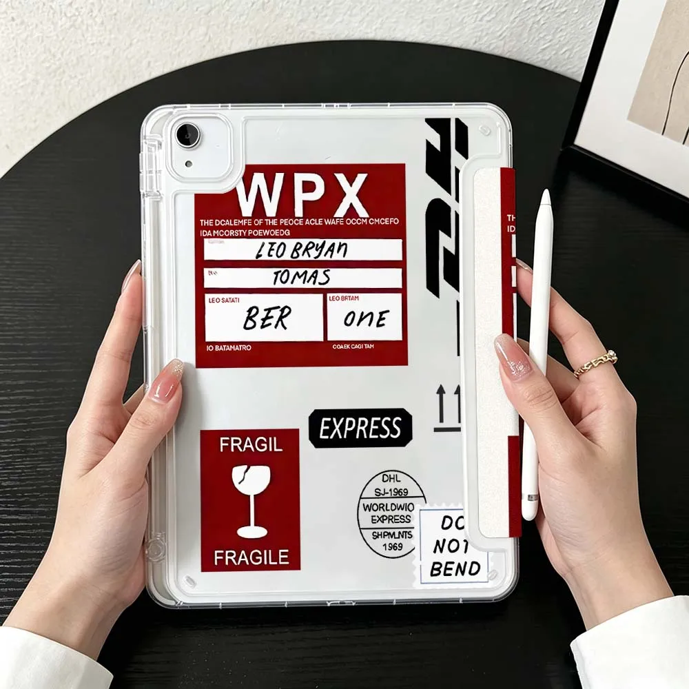 Express Package Label Case For iPad Mini Pro Air 5 6 7 8 9 10th 11th 11 9.7 10.9 13 inch Transparent Y-Shaped Folding Tablet