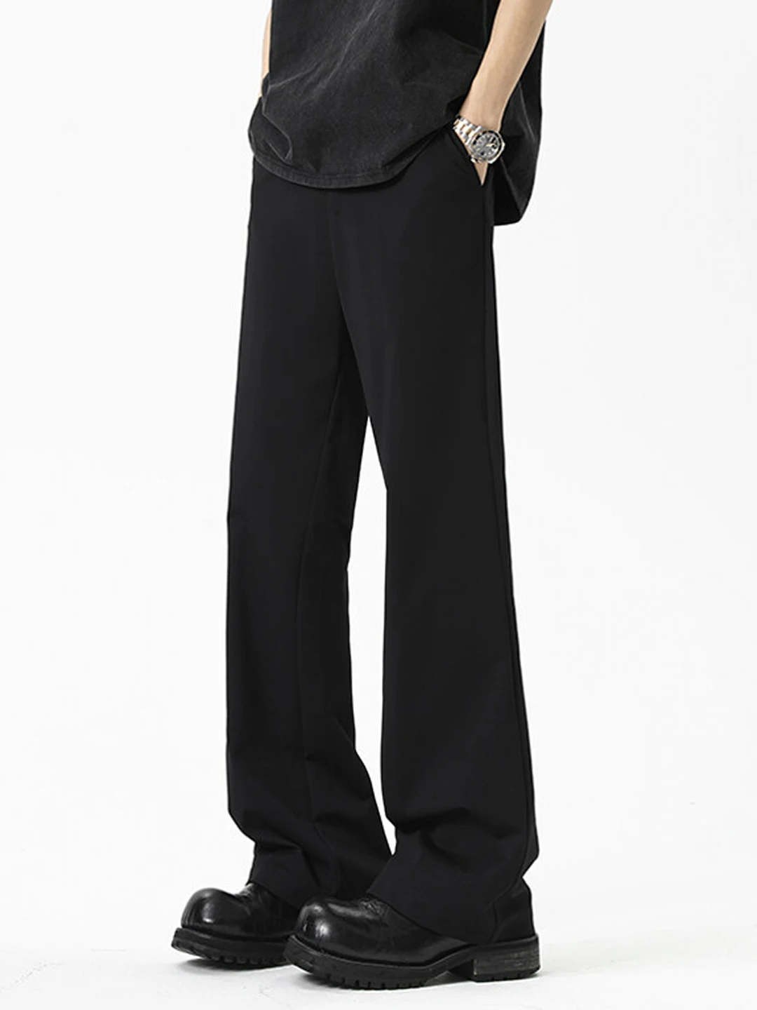 

Ele Bla Flared Casual Trousers Men Summer Loose Drape Cleanfit Straight Leg Casual Suit Long Pants Faionable Youth Sle