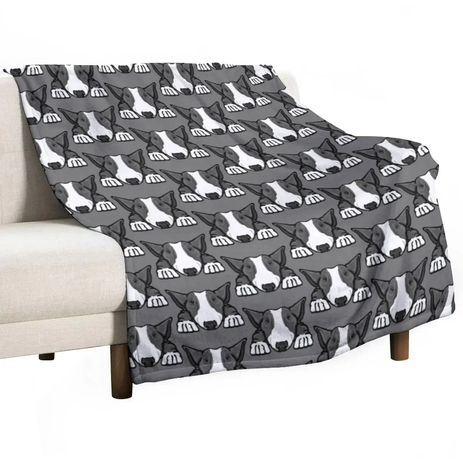 

Grey & White Bullterrier Throw Blanket Cute Plaid Decorative Sofa Flannel Fashion Sofas Blankets