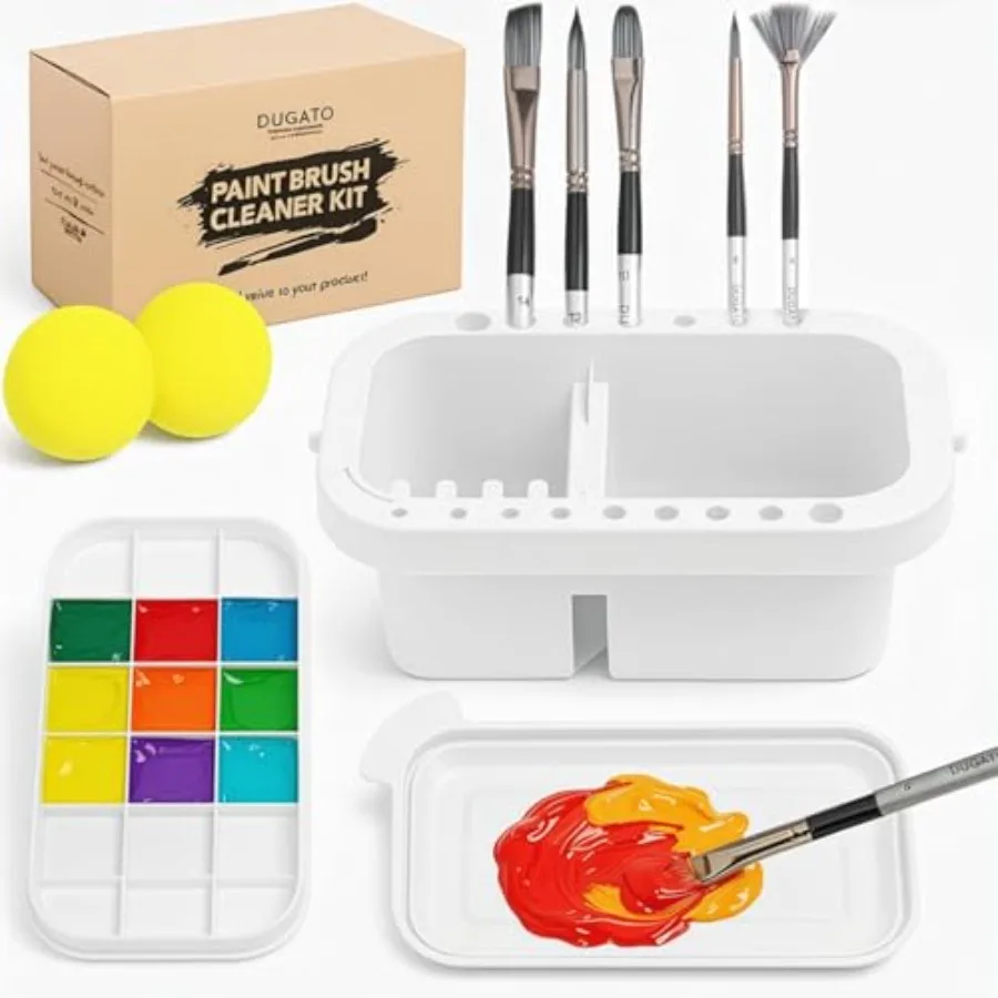 

3-in-1 Paint Brush Cleaner Washer, Holder and Palette - Keep Brushes Clean and Organized - Artists Art Cleaning Basin with Lid