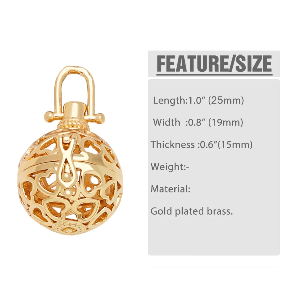 OCESRIO Retro Hollow Heart Harmony Ball Necklace Pendant for Pregnancy Women Copper Gold Plated Wishing Ball Jewelry pdtb407