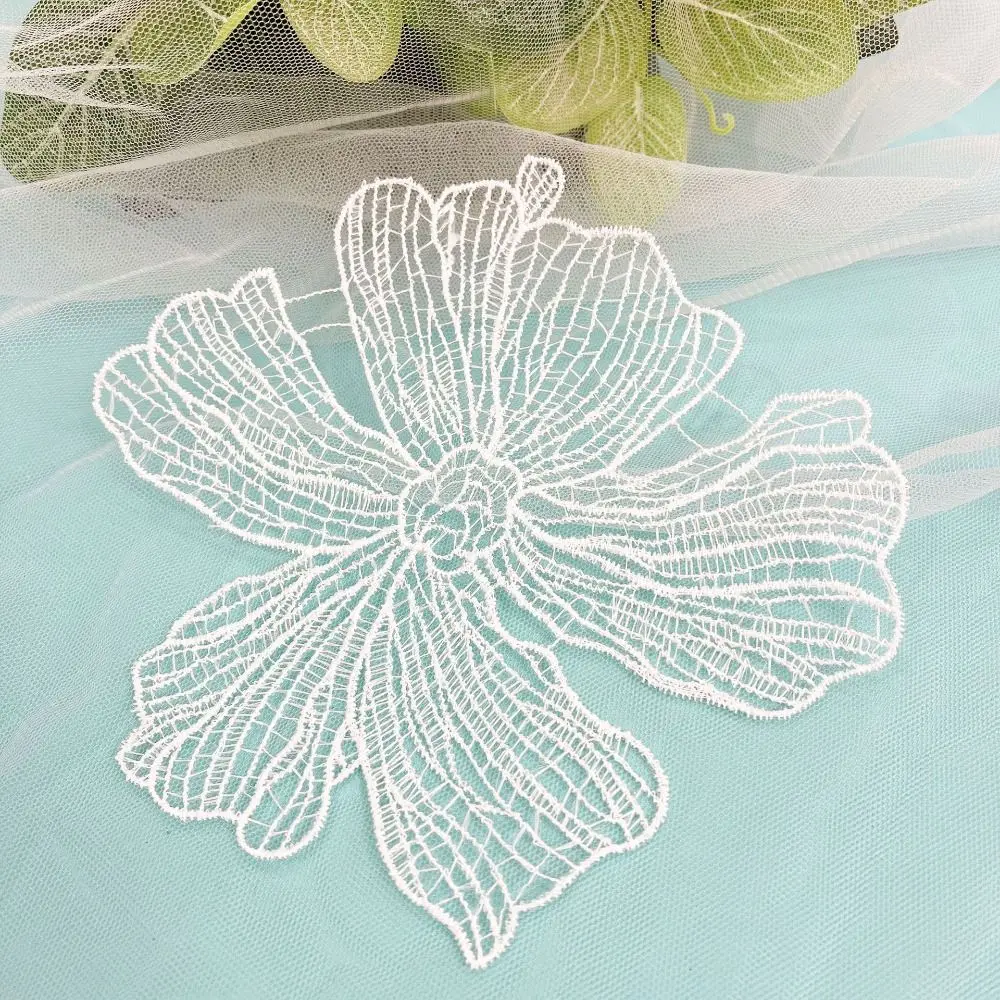 Wedding Dress Lace Fabric Flower Applique DIY Crafts Handmade Cloth Patch White Black Cloth Applique Sewing