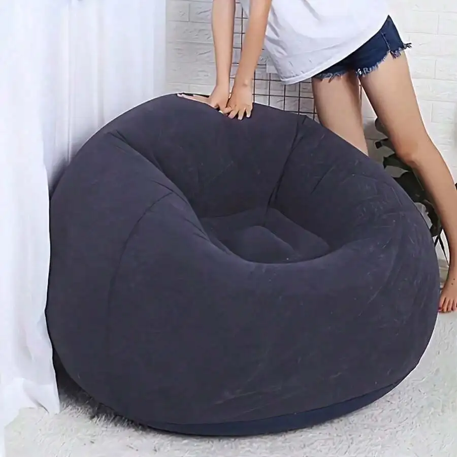 Grey Round Inflatable Single Sofa Chair Comfort Bean Bag Lounger For Indoor Camping Picnic view 2