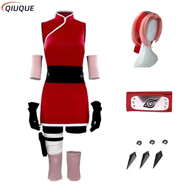 Haruno Sakura cosplay costume wig women girls skirt outfit Ninja Anime Halloween carnival outfits