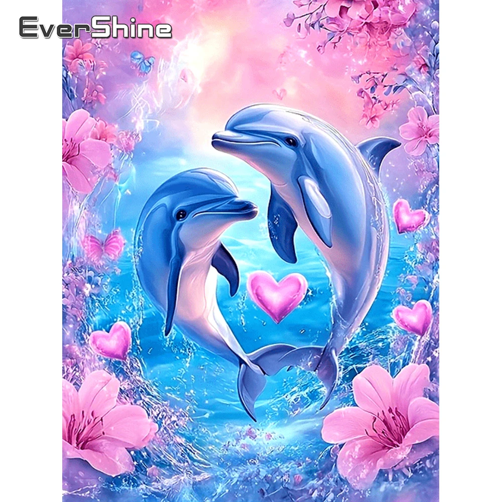 EverShine 5D-Diamantgemälde zum Selbermachen, Delfin, Bild, Strasssteine, Stickerei, Tiermosaik, Blume, Kreuzstich, Heimdekoration