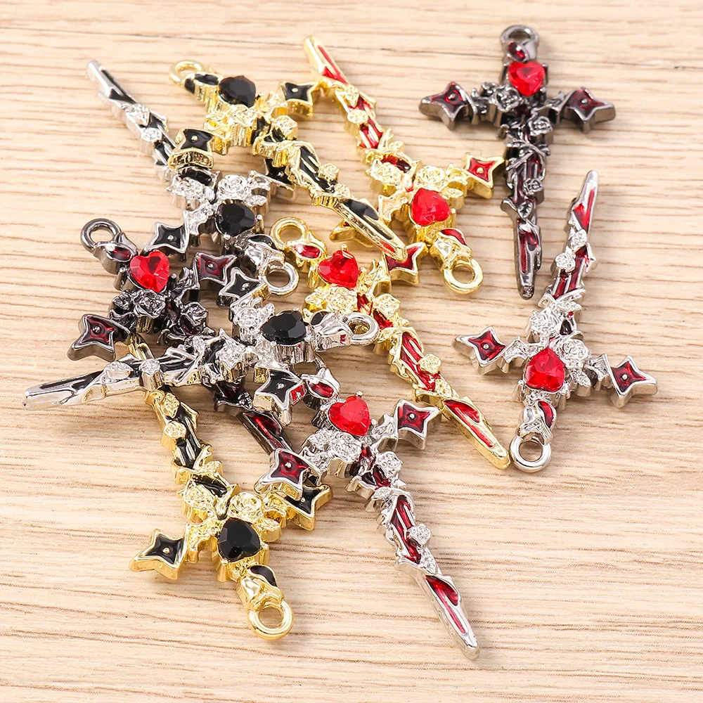 Tusember 5 Stück Metall Gothic Kristall Rosenblumen Kreuz Anhänger für Halsketten Ohrringe DIY Schmuckherstellung Zubehör – Detail 5