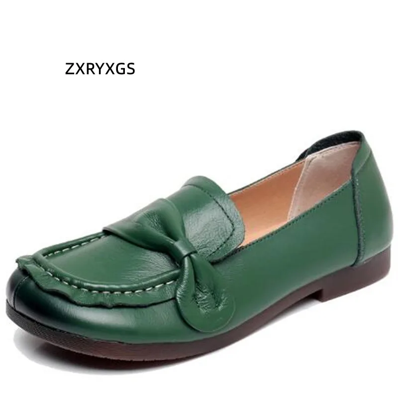 ZXRYXGS Square Toe Soft Genuine Leather Shoes Women Flat Shoes 2024 Autumn Soft Sole Wear-resistant Comfortable Fashion Shoes