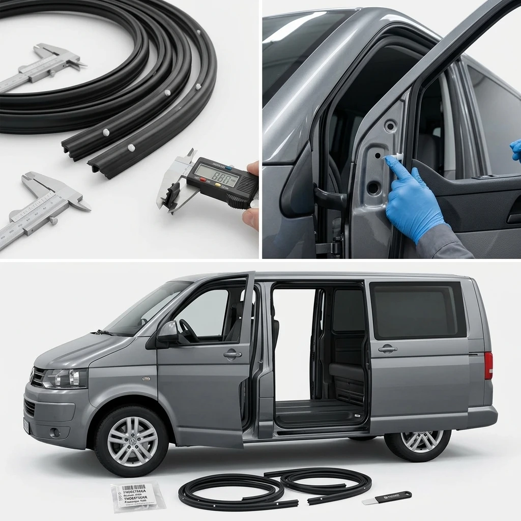 2 sztuki, uszczelki do drzwi VW T5 T6, gumowe, lewa i prawa strona, 7H0837566A, 7H0837565A.