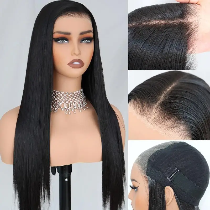 Ua Hair 9x7 Glueless Synthetic Lace Front Wig Wear And Go Pre Plucked Pre Cut Straight Wig Vivid Self Growing Clean Hairline wit