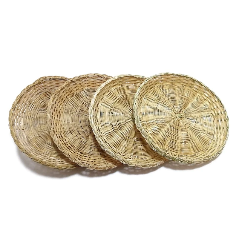 6Pcs Bamboo Paper Plate Holder - 10 Inch Round Woven Plate Holder, Reusable Paper Plate Holders For Picnic Party