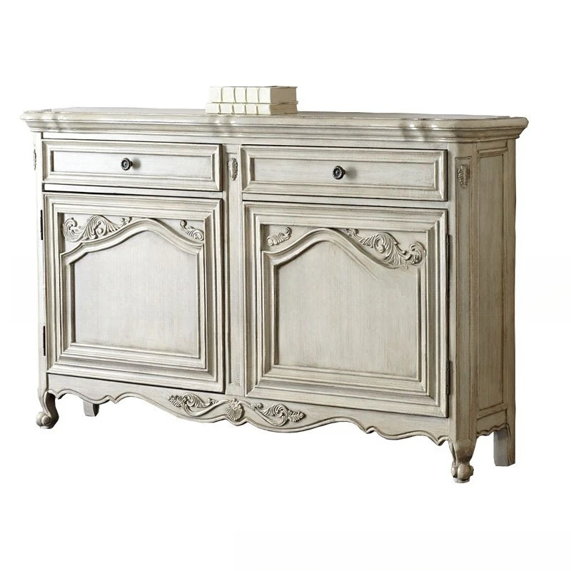 

Solid wood dining side cabinet, European oak carved two-door floor cabinet, porch decorative locker