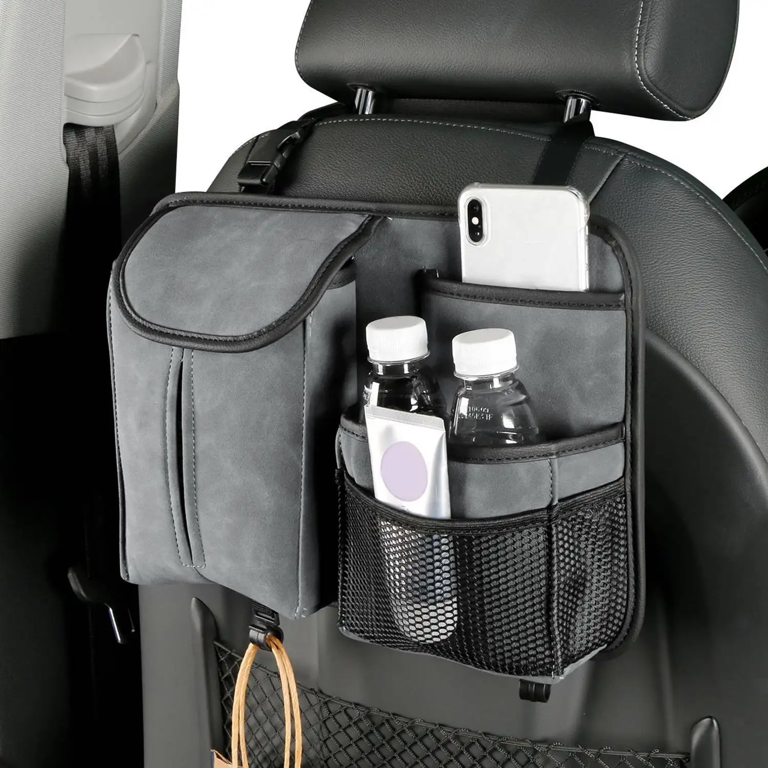 Car Seat Back Multi-Pocket Pack Bag Hanging Organizer Collector Storage Box Car Interior Accessories Gray