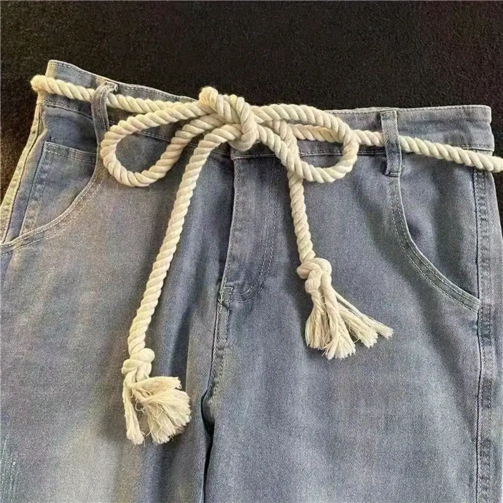 Vintage Y2K Braided Rope Belt Plaid Pattern Unisex Casual Jeans Accessory