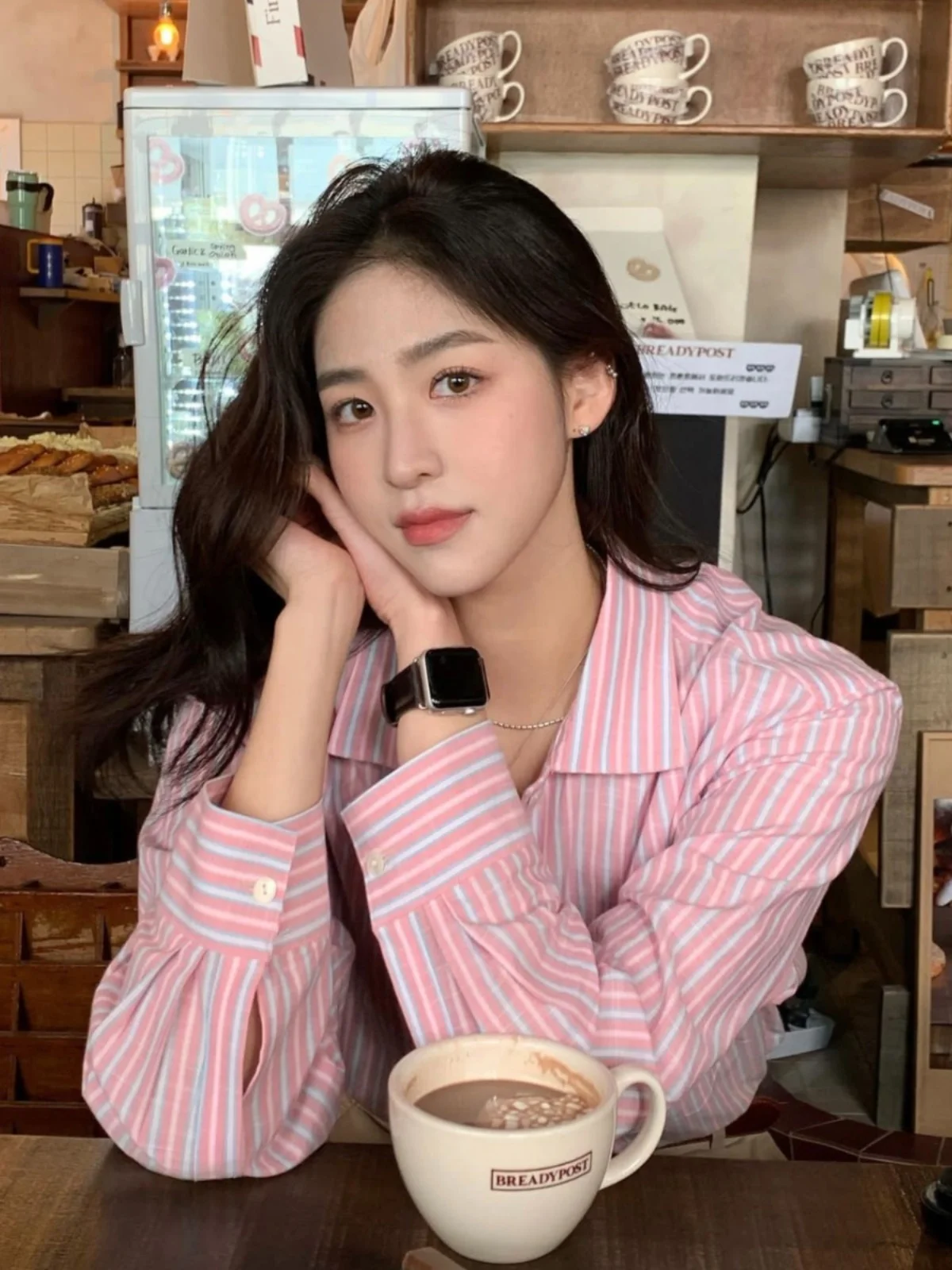 

Свободные женские туфли в розовую полоску, шикарные корейские сле, весенне-осенние, милые, длинные, све, с откидным воротником, oulder, ширина irt