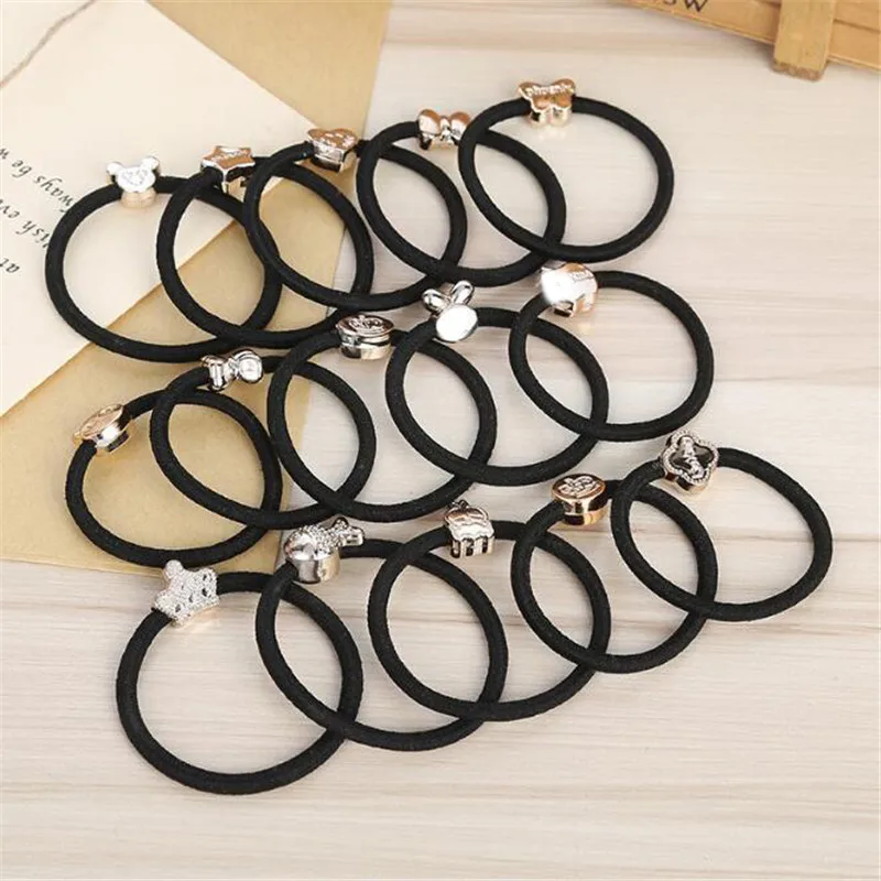 

10PCS Fashion style seamless labeling rubber band black basic hair tie high elastic hair rope 0.6 thick thread head rope