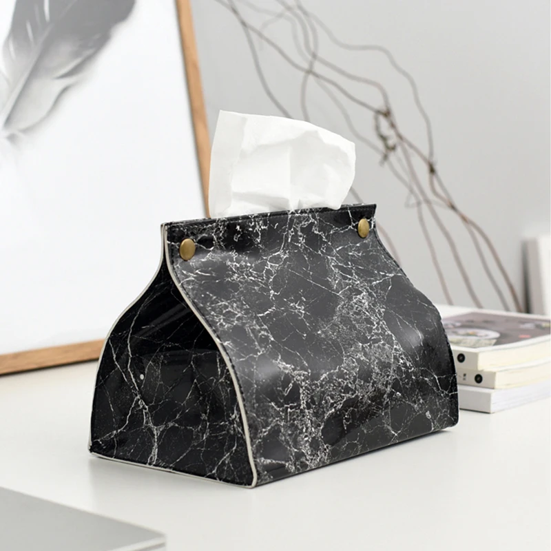 Tissue Case Box Container PU Leather Marble Pattern Napkin Tissue Holder Papers Bag Cosmetic Box Case Pouch Organizer