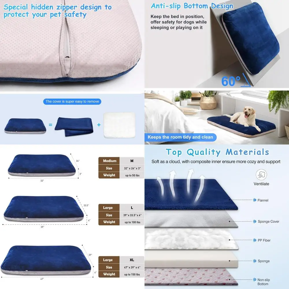 

Jumbo Orthopedic Dog Bed XL, 47 Washable, Anti-Slip, Removable Cover, Blue