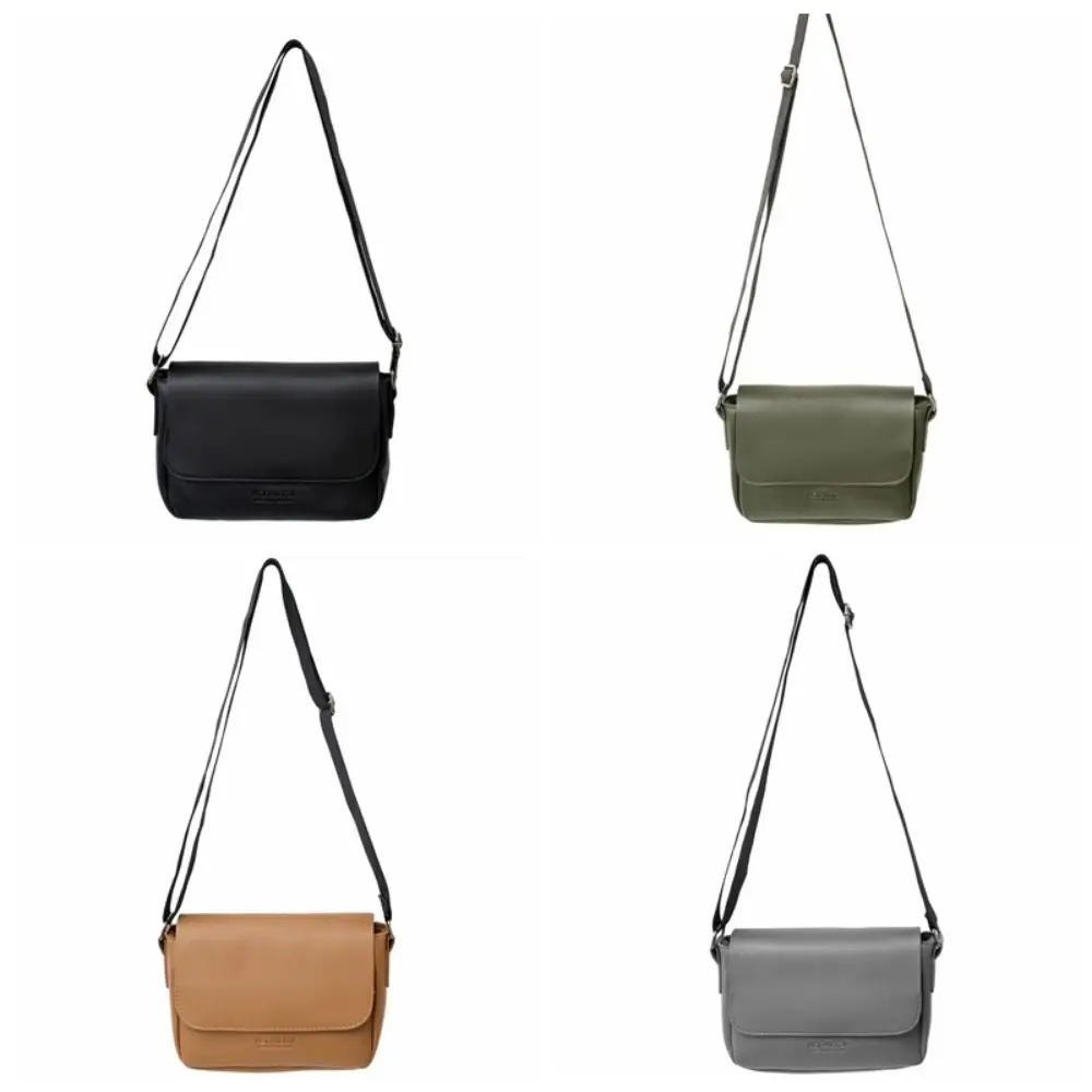 Square Men's Messenger Bag Adjustable Strap Large Capacity PU Leather Shoulder Bag Solid Color Minimalist Crossbody Bag College