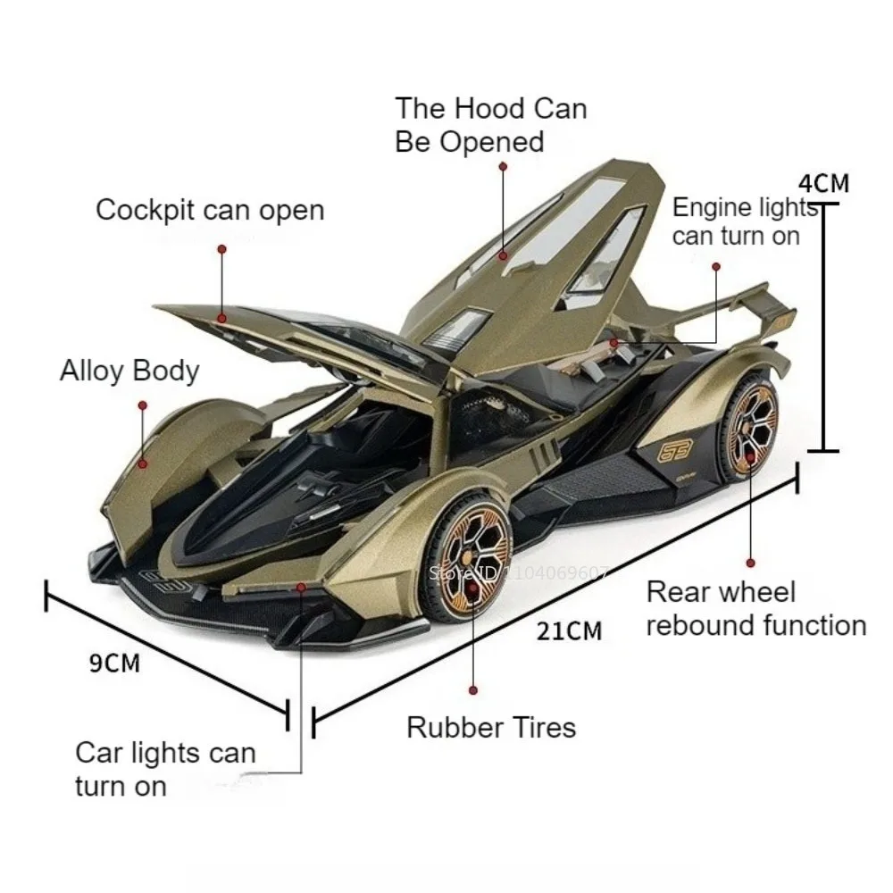 1:24 Scale Revuelto V12 Model Toy Sports Cars Alloy Diecast Sound Light Doors Opened Pull Back Simulation Supercar Toys for Kids