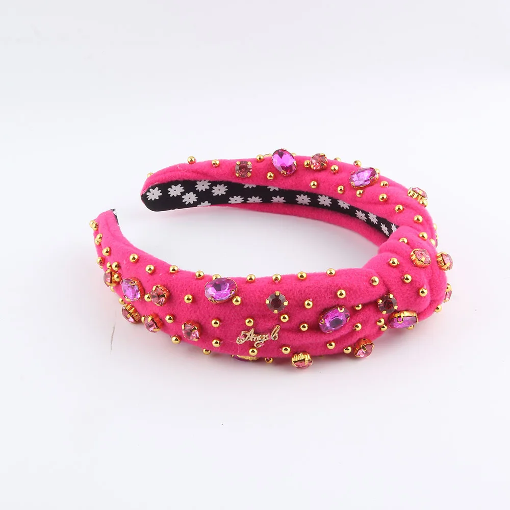 New fashion style knotted fabric beaded diamond headband flannel light luxury versatile beautiful hair accessories women 3