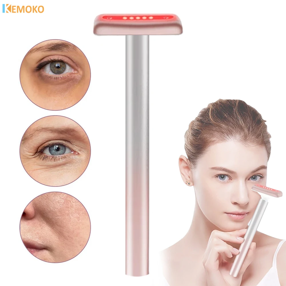 LED EMS Microcurrent Eye Massager ความร้อนการสั่นสะเทือนใบหน้าคอนวดตาสีแดง Anti Aging ริ้วรอยอุปกรณ์ความงามบนใบหน้า