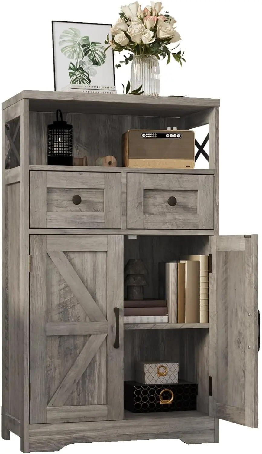 Farmhouse Storage Cabinet with Drawers and Shelf, Freestanding Kitchen Pantry Storage Cabinet, Floor Storage Cabinet Hutch Cupbo