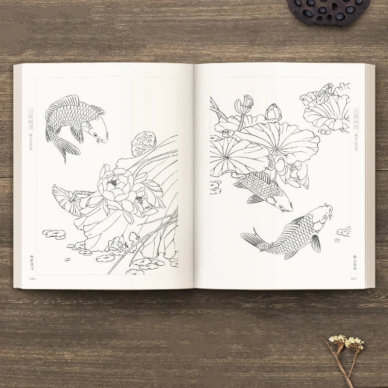 Line Drawing Painting Book Character Flower Bird Chinese Meticulous Painting Technique Book Animal Vegetable Fruit Picture Album