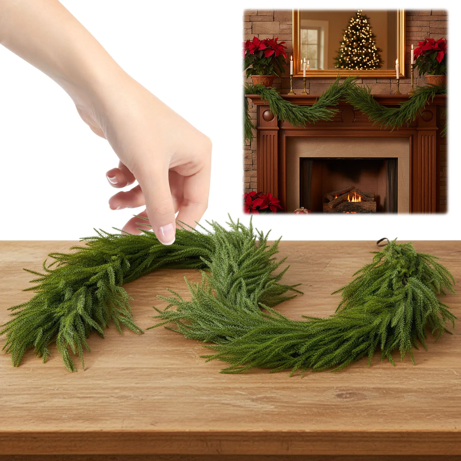 

Гирлянда из сосны Норфолк, многоразовая, искусственная, зеленая, декоративная, для подвешивания, для каминной полки, стола