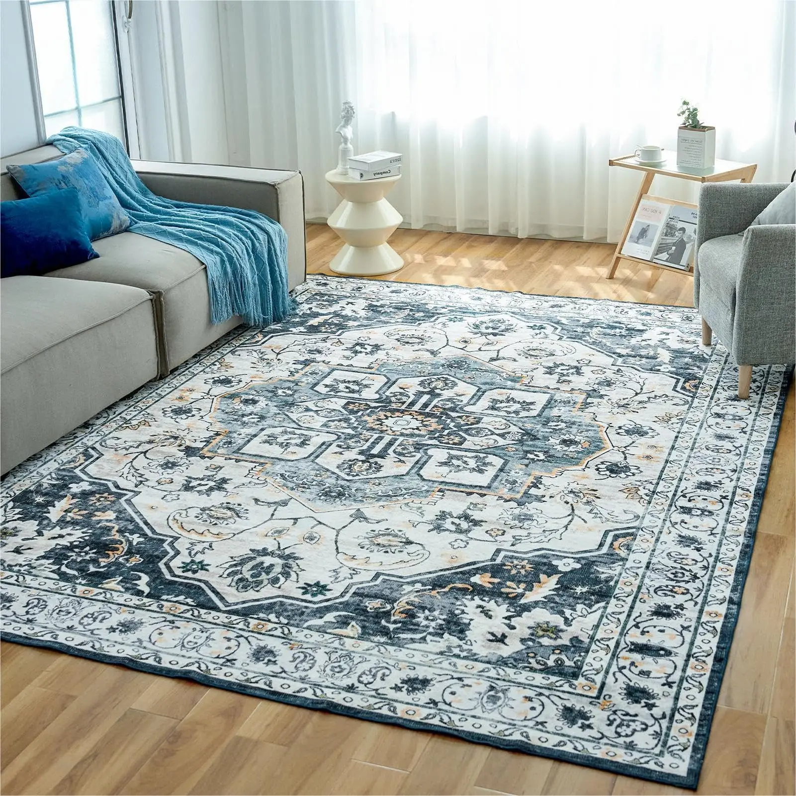 Washable Rug,with Non-Slip Backing, Non-Shedding Floor Mat Throw Carpet for Living Room Bedroom Kitchen Laundry Home Office, 1