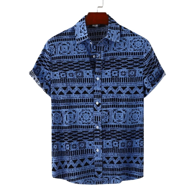 Luxury Men\'s Shirt Man T-shirt Tiki Fashion Short Sleeve Shirts And Blouses Clothing Social T-shirts Hawaiian Cotton Oversize