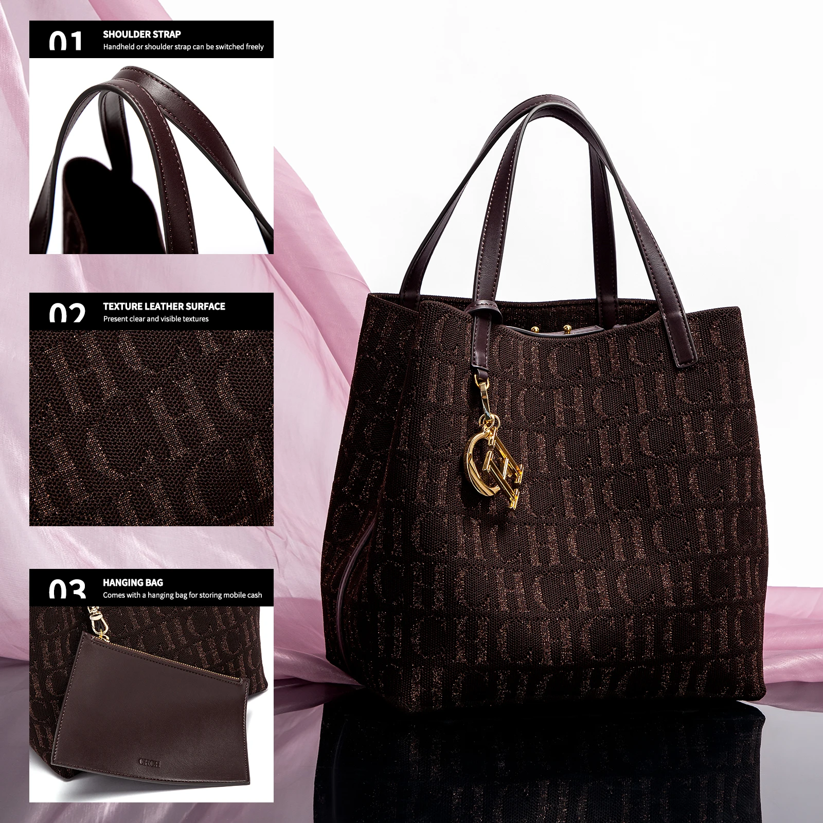 Fashion New Solid Color Women\'s Bucket Bag Large Capacity Letter Design Small Card Bag Accessories Handbag