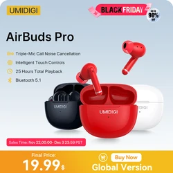 Umidigi-airbuds proワイヤレスBluetoothヘッドセット,マイク付きハイブリッドアクティブノイズキャンセリングイヤホン,スポーツヘッドセット