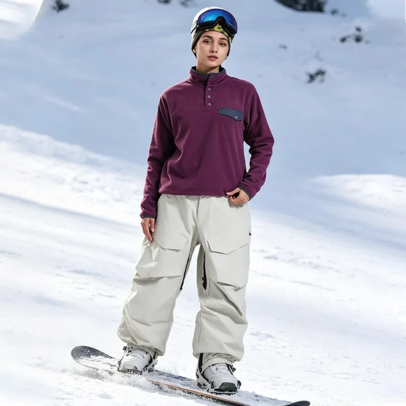 Picture 3: Winter New Ski Pants Women's Single Board Wide Leg Windproof Waterproof Sports Outdoor Warm Skiing Wear Men Baggy Snow Trousers