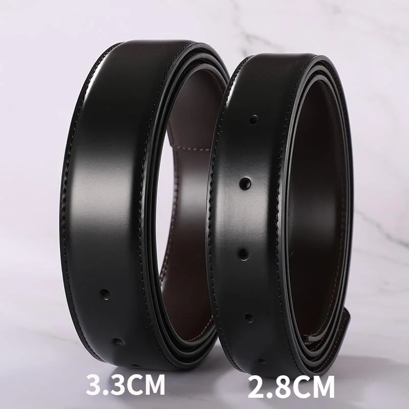 1pcs/2.8CM/3.3CM - Belt for Men Men's Business Belt Reversible Genuine Cowhide Leather Belt No Buckle Rotating Buckle