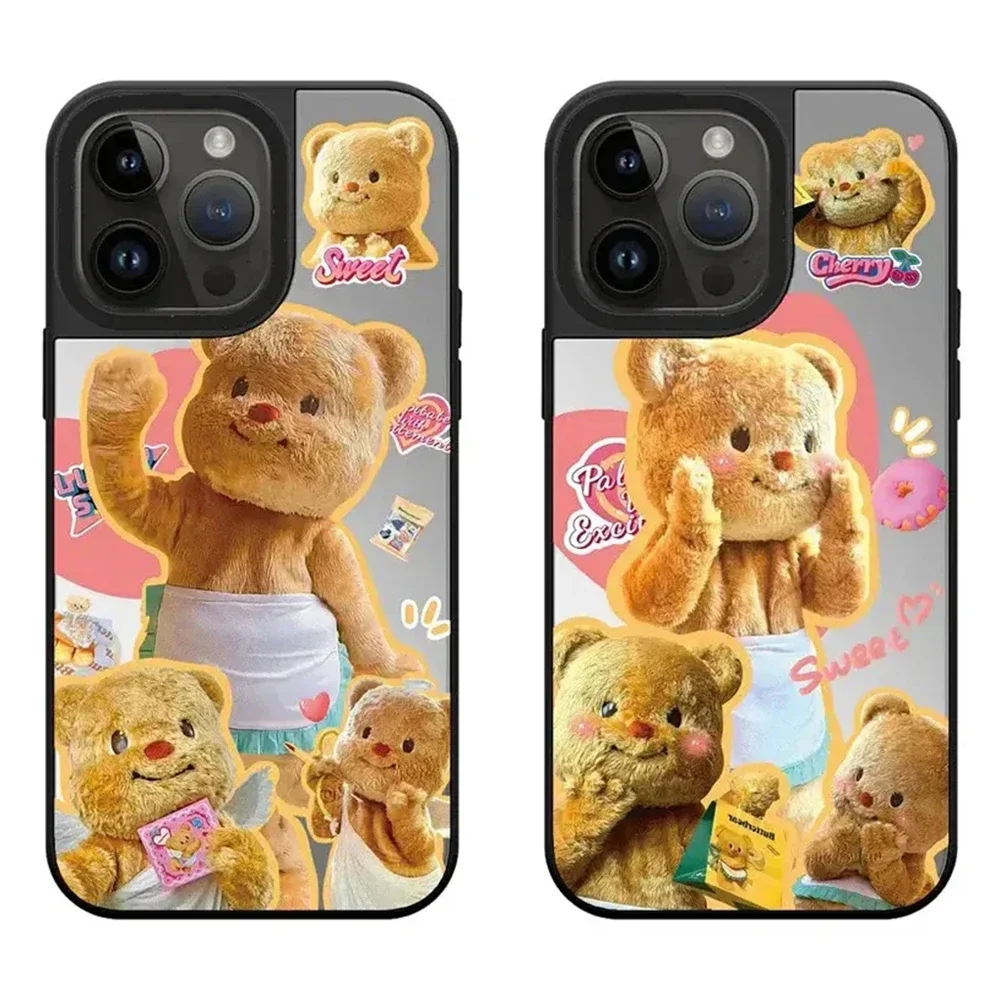 

Plush Bear Mirror Surface Pattern iPhone 11 12 13 14 15 Pro Max Protective Case with MagSafe