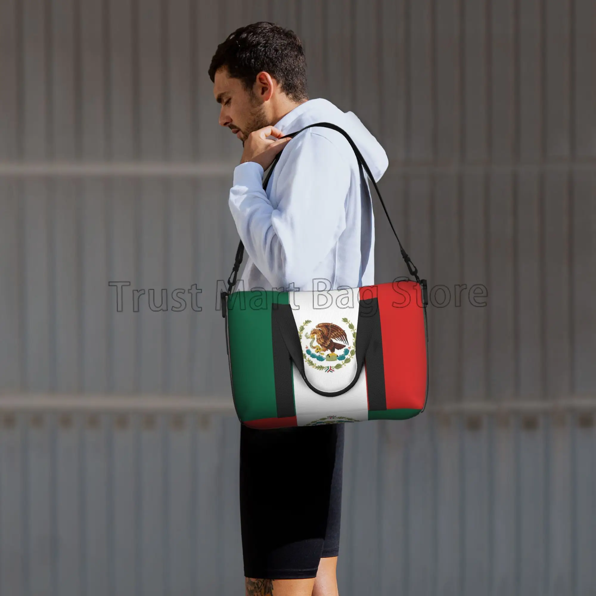 Bolso de viaje con bandera mexicana para mujer y hombre, bolsa de mano grande, impermeable, para llevar al hombro, para viaje