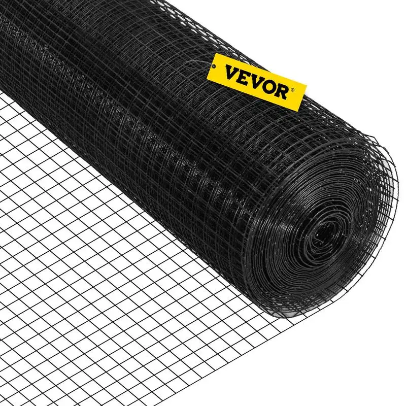 Metal Wire Mesh 24" x 50' 1" x 1" Grid For Vegetable Gardens Flower Beds Chicken Coops 16 Gauge Vinyl Coated Steel Welded Fencing Roll Black Includes Cutting Plier Fabric Gloves view 7