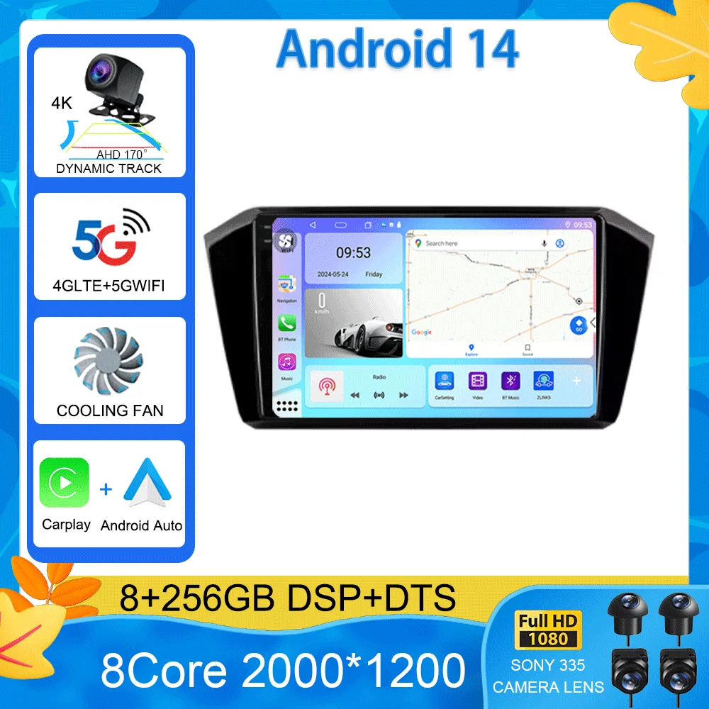 

For VW/Volkswagen Passat B8 2015 - 2020 Android 15 Car Radio Carplay No 2 Din Multimedia Player Autoradio GPS Navigation Screen