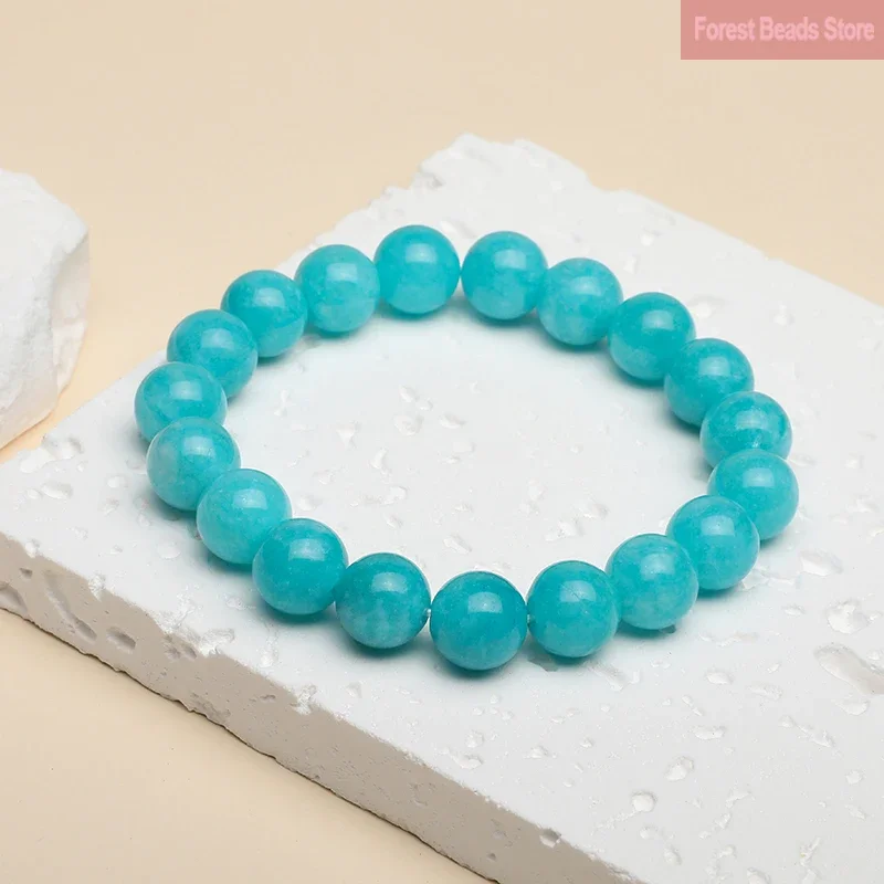 Genuine Blue Amazonite Stone Bracelet Smooth Polishing Natural Stone Energy Bracelets for Women Couple Healing Jewelry Pulsera
