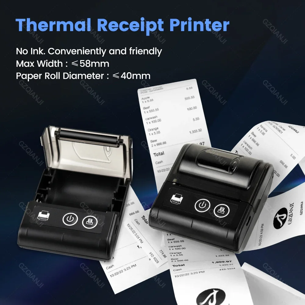 2 inch 58mm Mini Portable Printer Thermal Paper Printers For Mobile Phone PC Android iOS USB Bluetooth Maker For Store Shipping